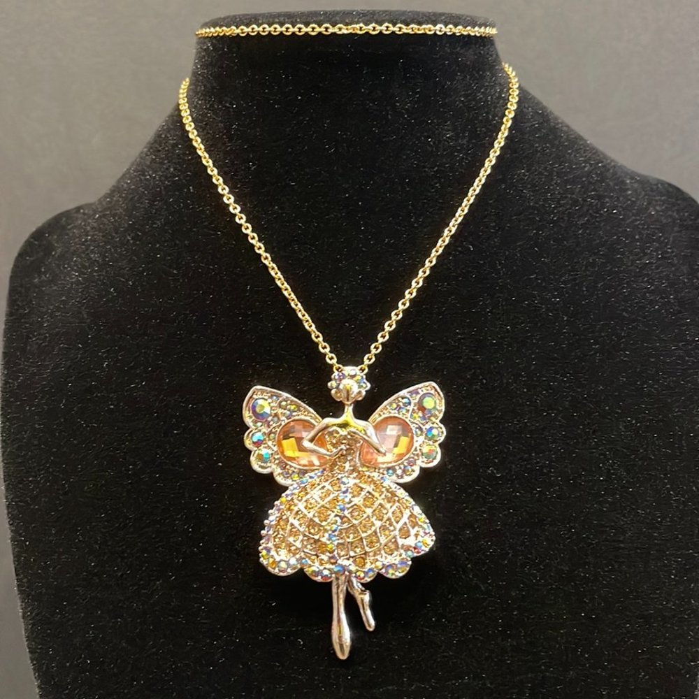 Gold Fairy Pendant Necklace with Gems